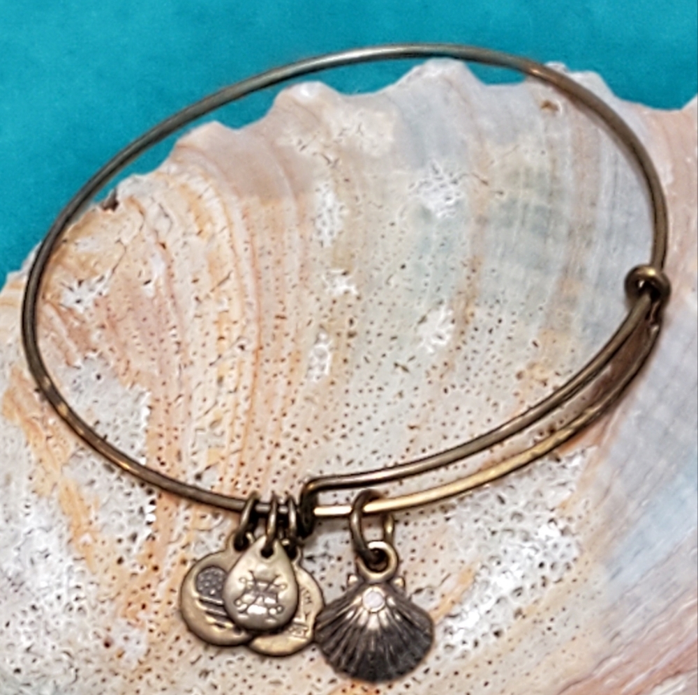 Alex & Ani scallop shell charm bangle bracelet Rafaelian gold